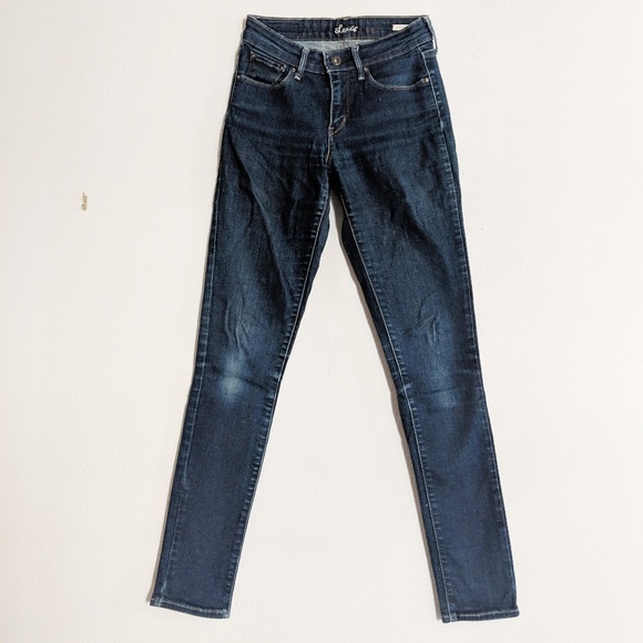 High Waist Levi Skinny Leg Dark Denim Jeans - Picture 3 of 8
